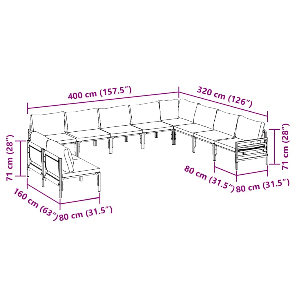 vidaXL Garden Bench Set Anthracite Steel
