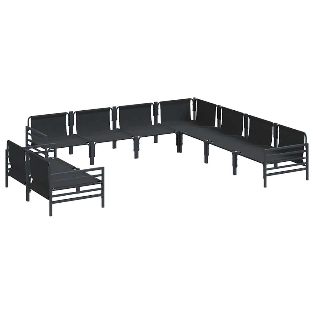 vidaXL Garden Bench Set with Cushion 9 pcs Black Steel