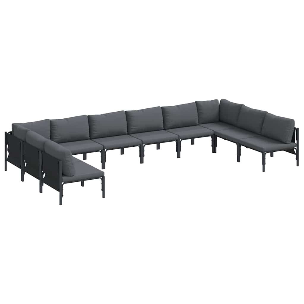 vidaXL Tuinbank Set met kussen 10 pcs Zwart Staal