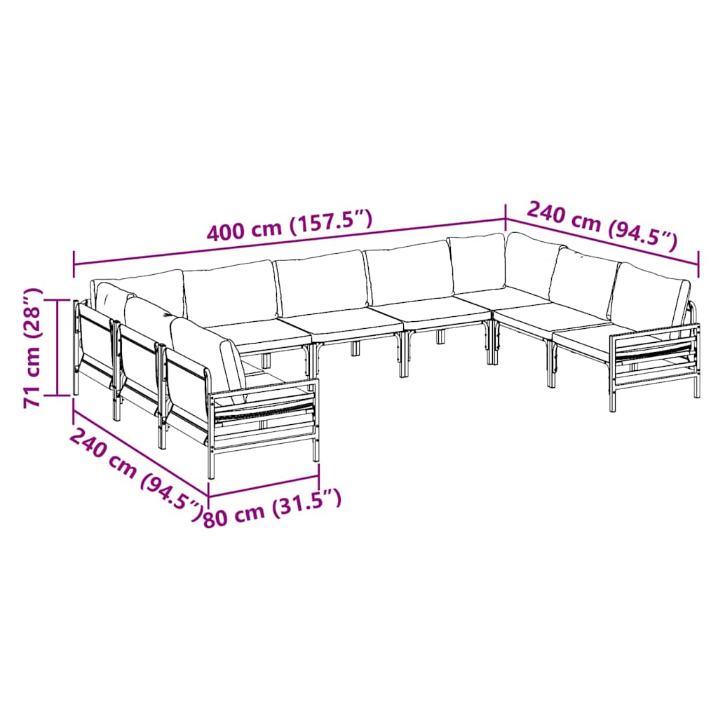vidaXL Tuinbank Set met kussen 9 pcs Zwart Staal