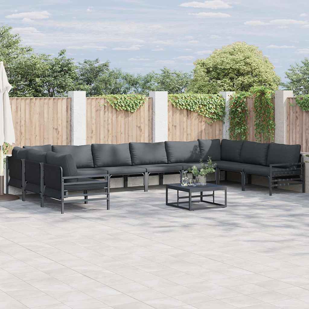 vidaXL Tuinbank Set met kussen 10 pcs Zwart Staal