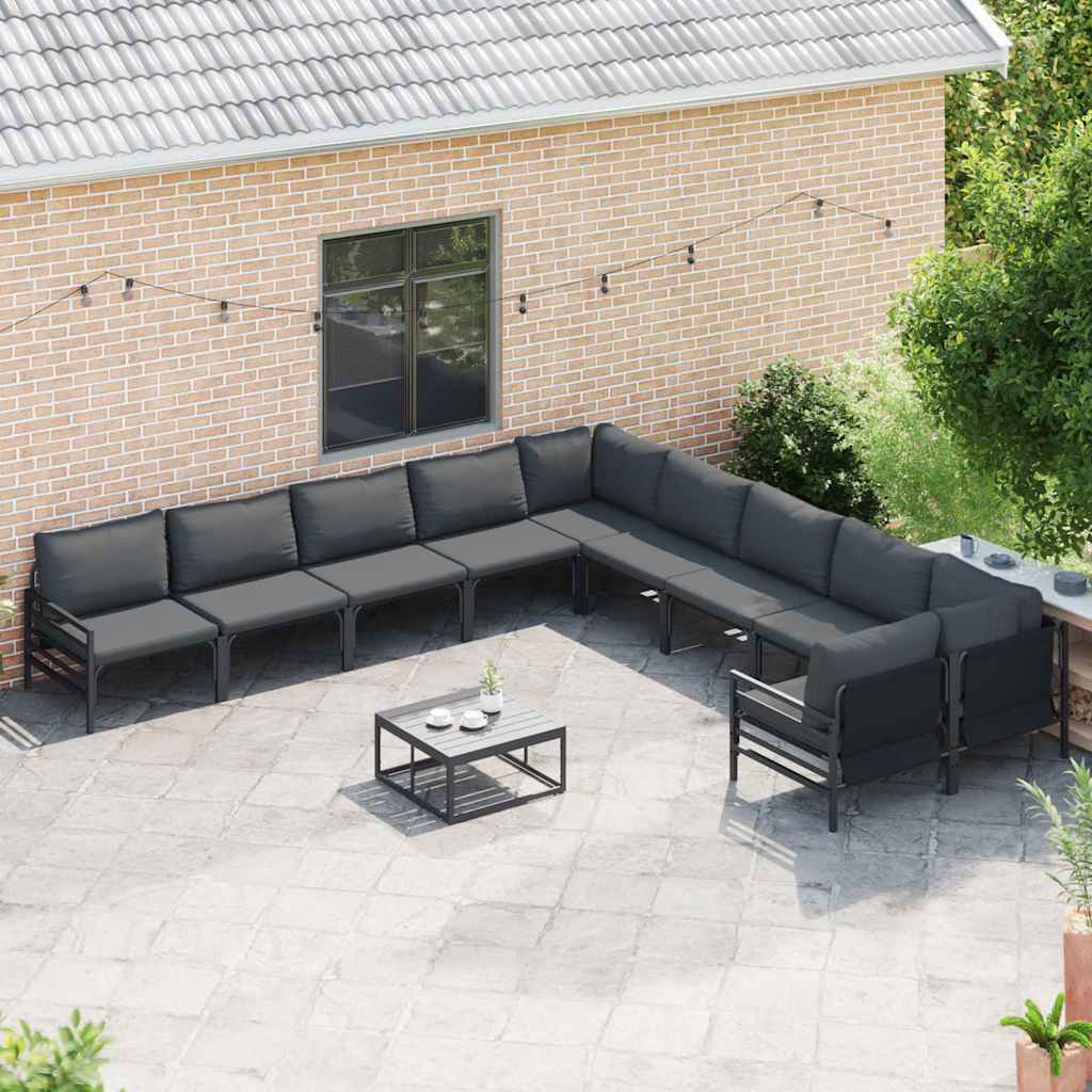 vidaXL Tuinbank Set met kussen 10 pcs Zwart Staal