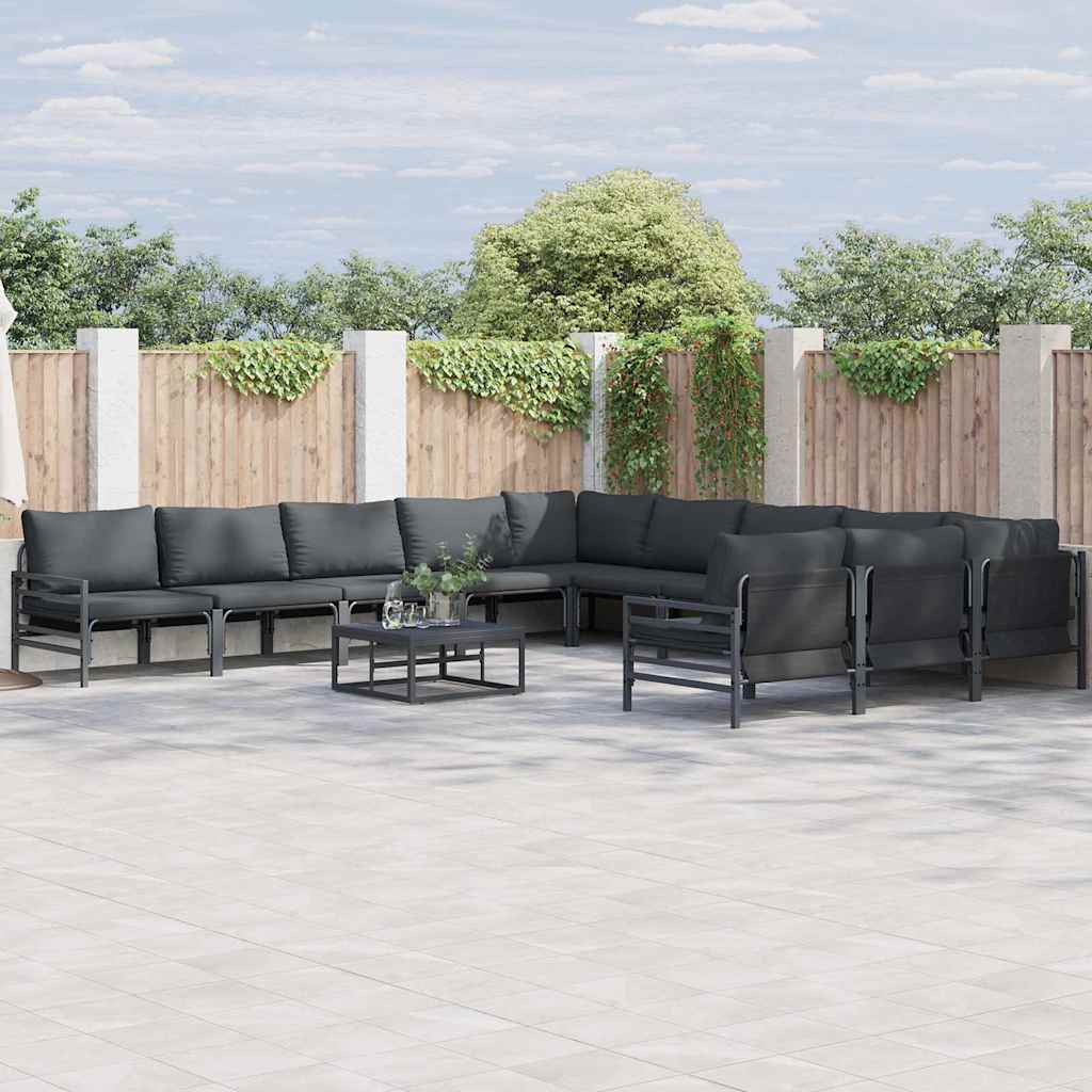 vidaXL Tuinbank Set met kussen 11 pcs Zwart Staal