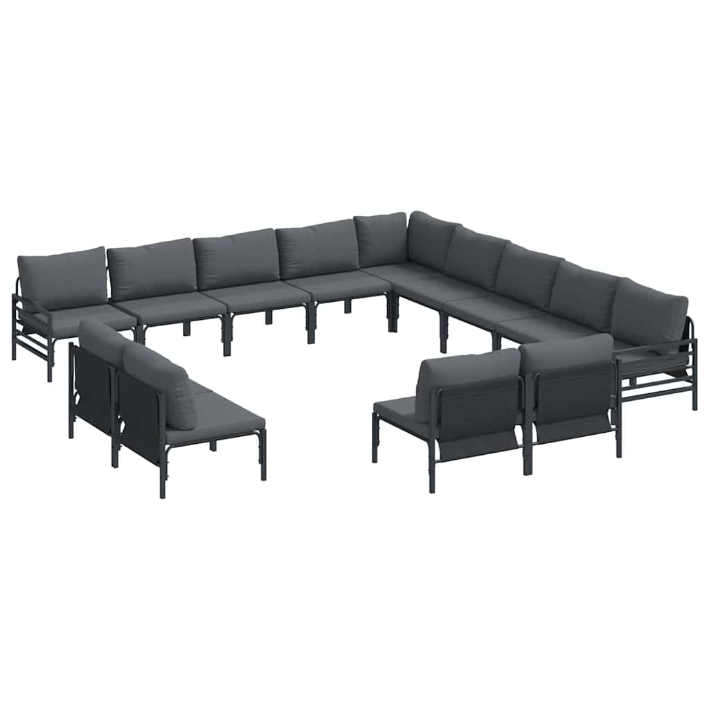 vidaXL Tuinbank Set met kussen 13 pcs Zwart Staal