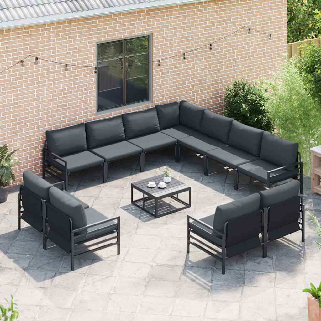 vidaXL Tuinbank Set met kussen 11 pcs Zwart Staal