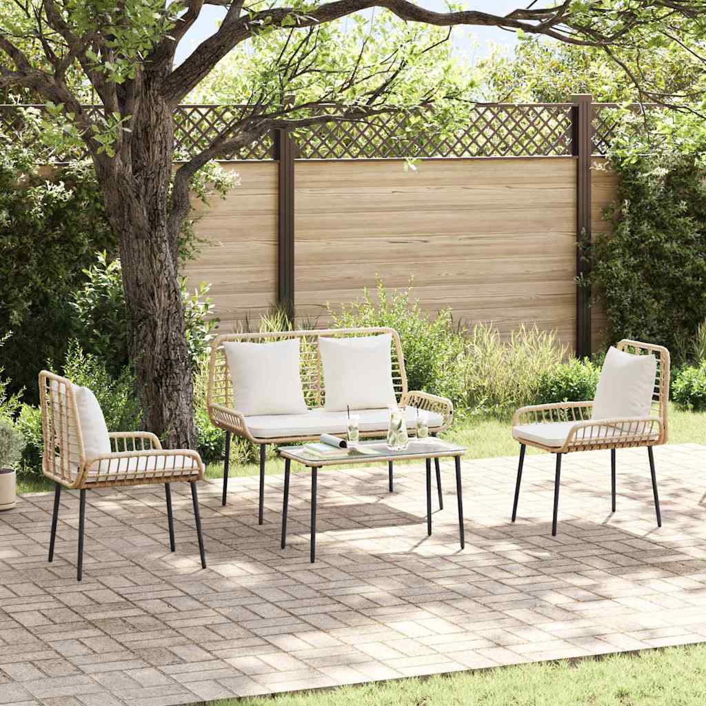 vidaXL Tuinfmeubels Set met kussen 4 pcs Zwart en Crème poly rattan
