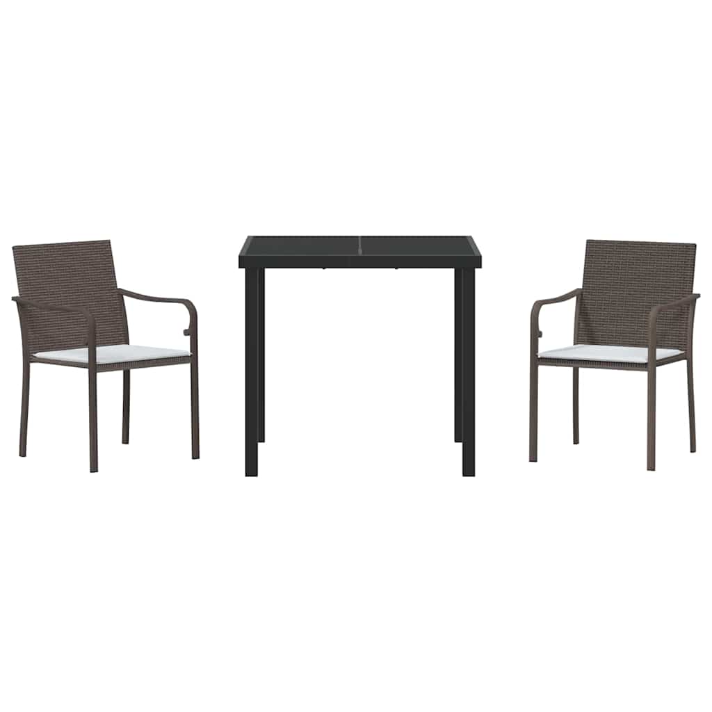 vidaXL Tuin Eettafel Set 3 pcs Bruin en Zwart PE Riet