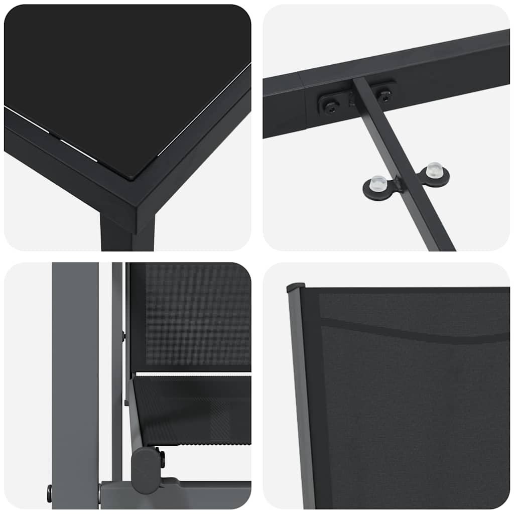 vidaXL Tuin Eettafel Set 3 pcs Zwart Poedergecoat staal