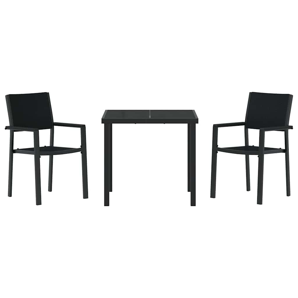 vidaXL Tuin Eettafel Set 3 pcs Zwart Gepoedercoat staal
