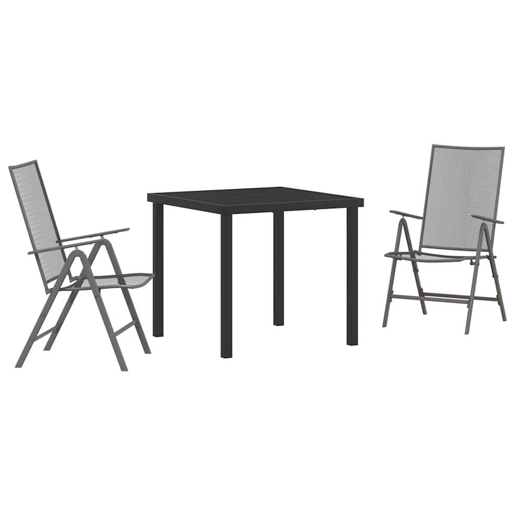vidaXL Tuin Eettafel Set 3 pcs Antraciet Gepoedercoat staal