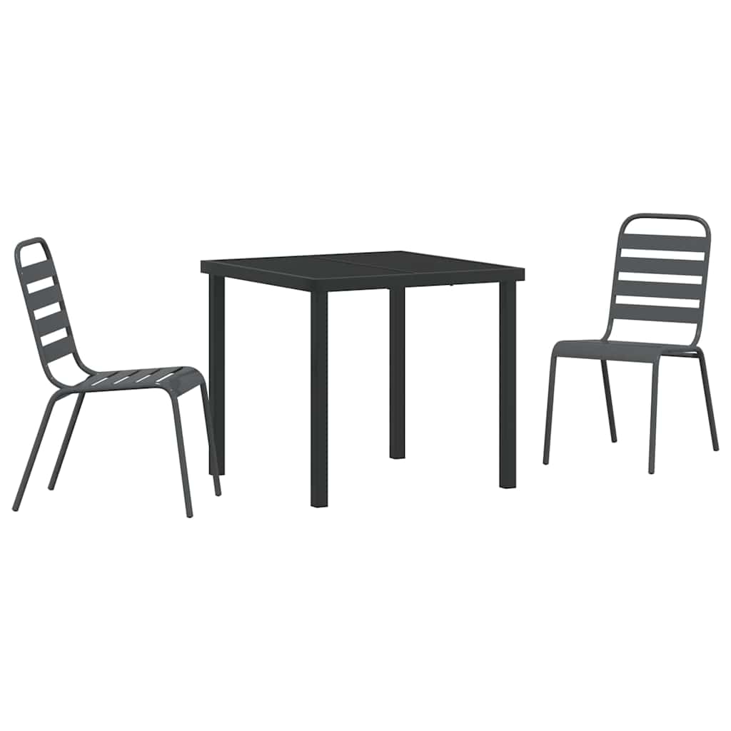 vidaXL Tuin Eettafel Set 3 pcs Antraciet Gepoedercoat staal