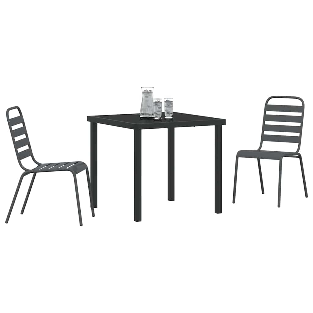 vidaXL Tuin Eettafel Set 3 pcs Antraciet Gepoedercoat staal