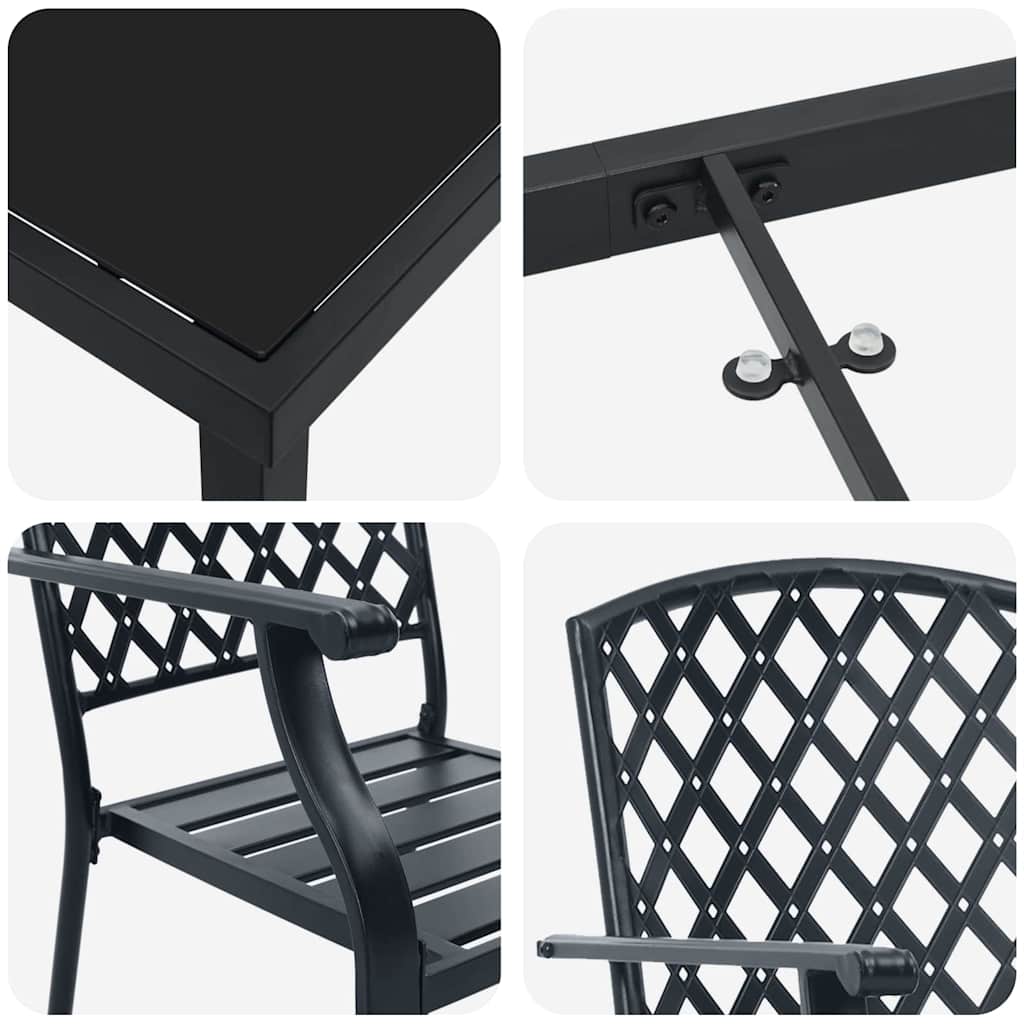 vidaXL Tuin Eettafel Set 3 pcs Antraciet Gepoedercoat staal