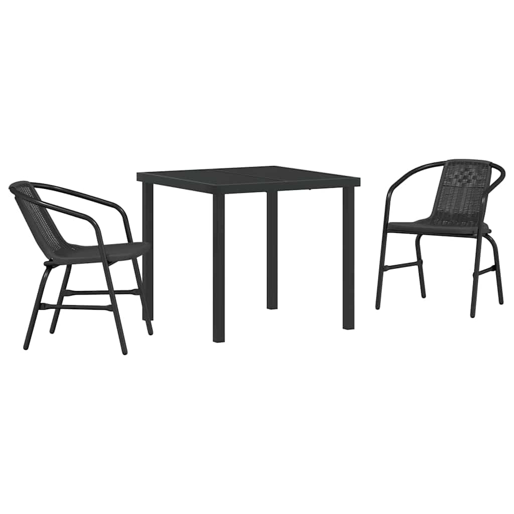 vidaXL Tuin Eettafel Set 3 pcs Zwart Gepoedercoat staal