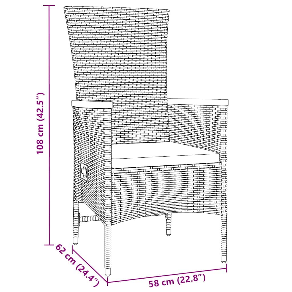 vidaXL Garden Dining Set with Cushions 3 pcs Grey Powder-Coated Steel