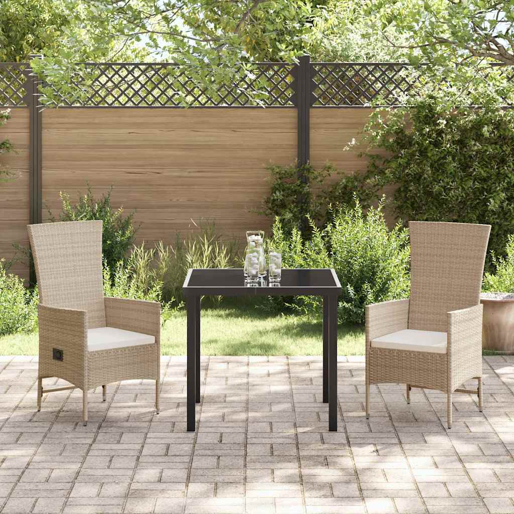 vidaXL Tuin Eettafel Set met kussen 3 pcs Beige poly rattan