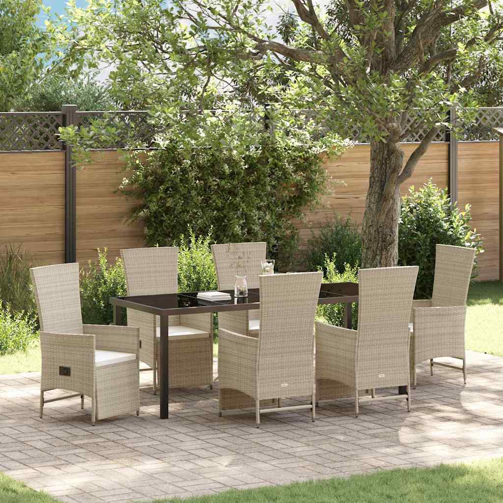vidaXL Tuin Eettafel Set met kussen 3 pcs Beige poly rattan
