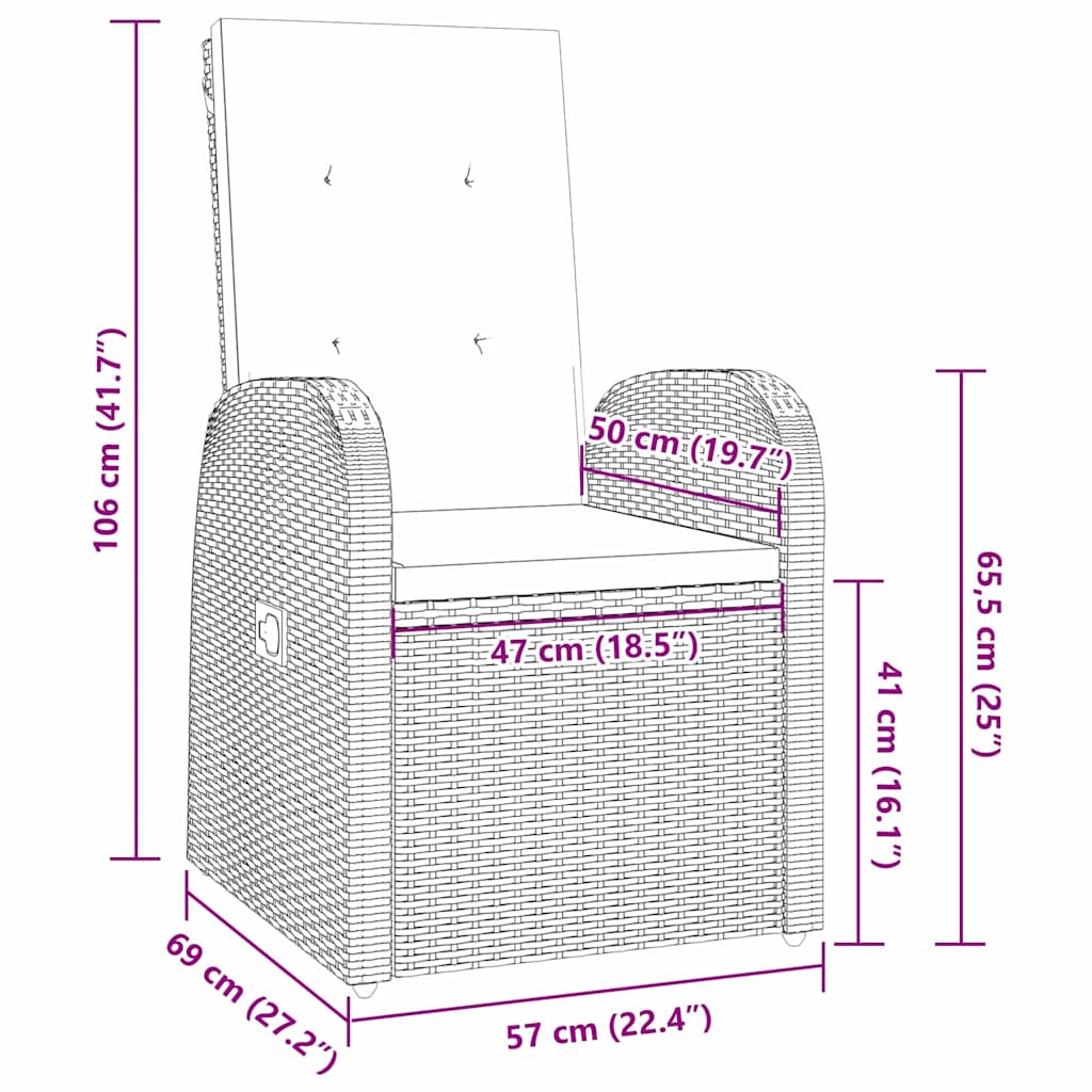 vidaXL Tuin Eettafel Set met kussen 3 pcs Grijs poly rattan