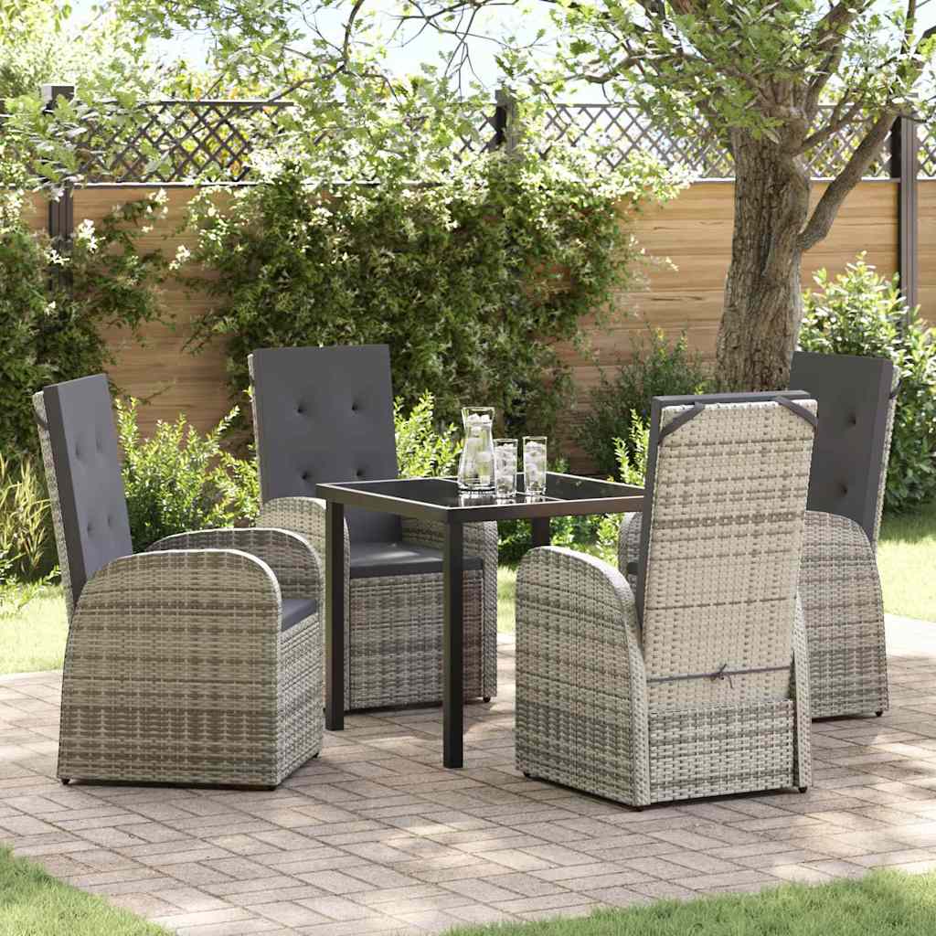vidaXL Tuin Eettafel Set met kussen 3 pcs Grijs poly rattan