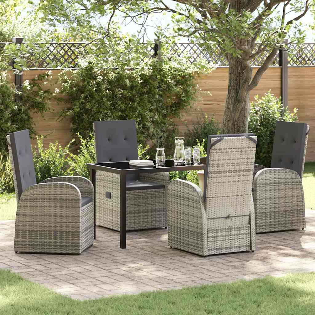 vidaXL Tuin Eettafel Set met kussen 3 pcs Grijs poly rattan