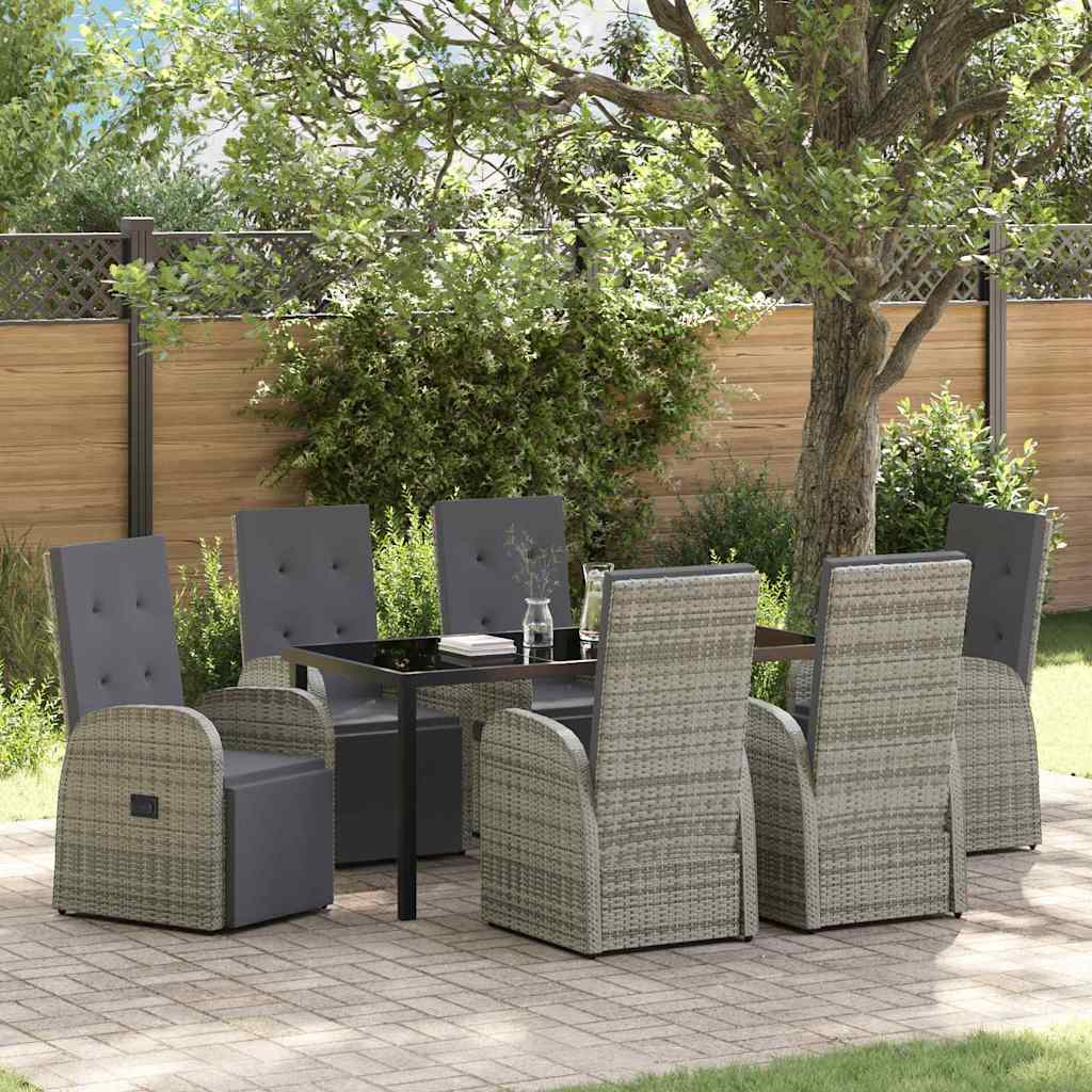 vidaXL Tuin Eettafel Set met kussen 3 pcs Grijs poly rattan