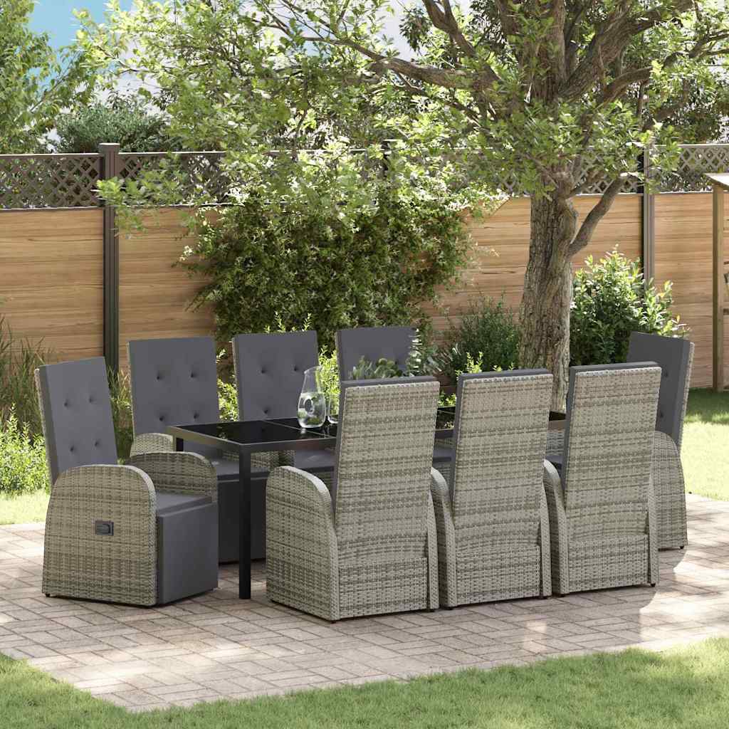 vidaXL Tuin Eettafel Set met kussen 3 pcs Grijs poly rattan