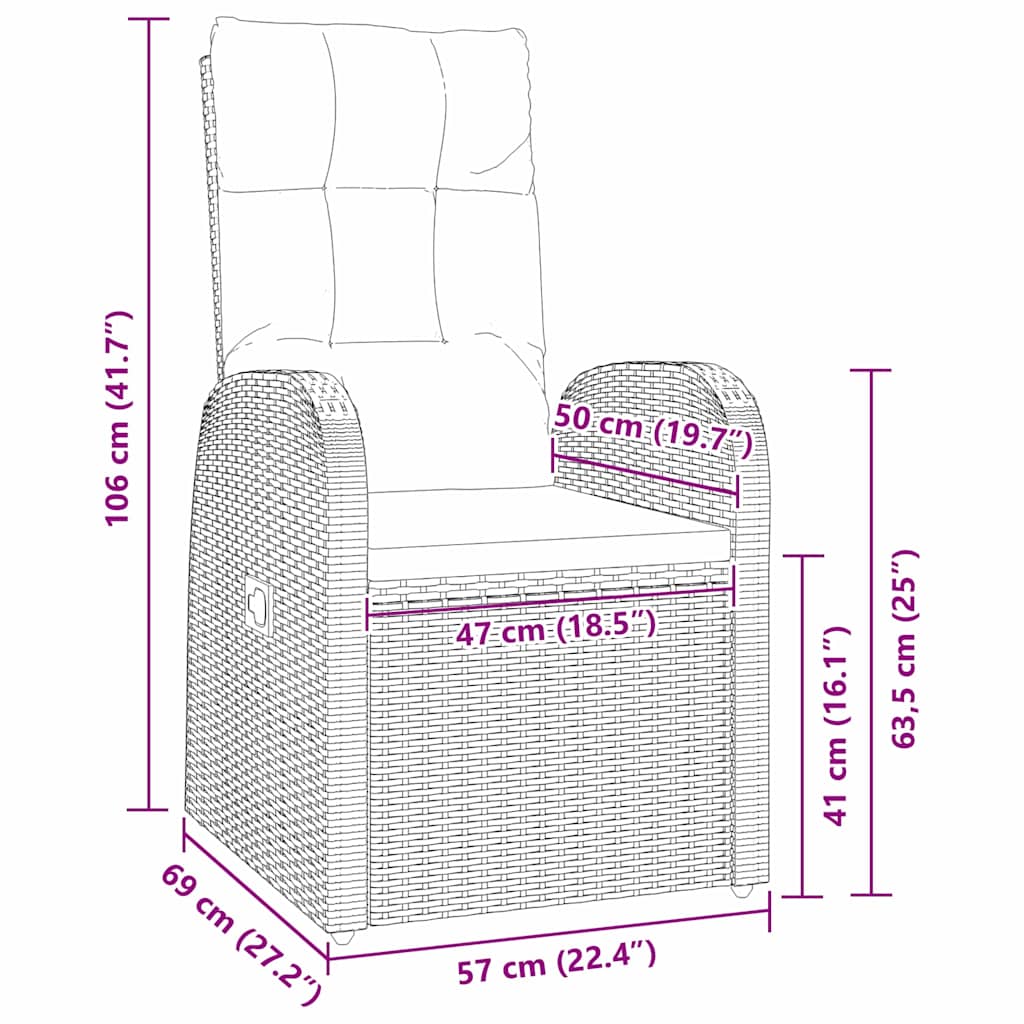 vidaXL Garden Dining Set with Cushions 3 pcs Black Poly Rattan