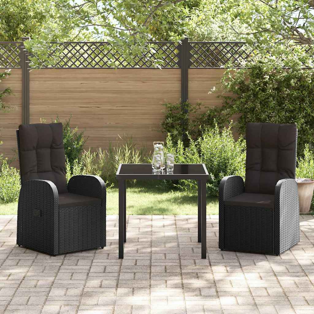 vidaXL Garden Dining Set with Cushions 3 pcs Black Poly Rattan