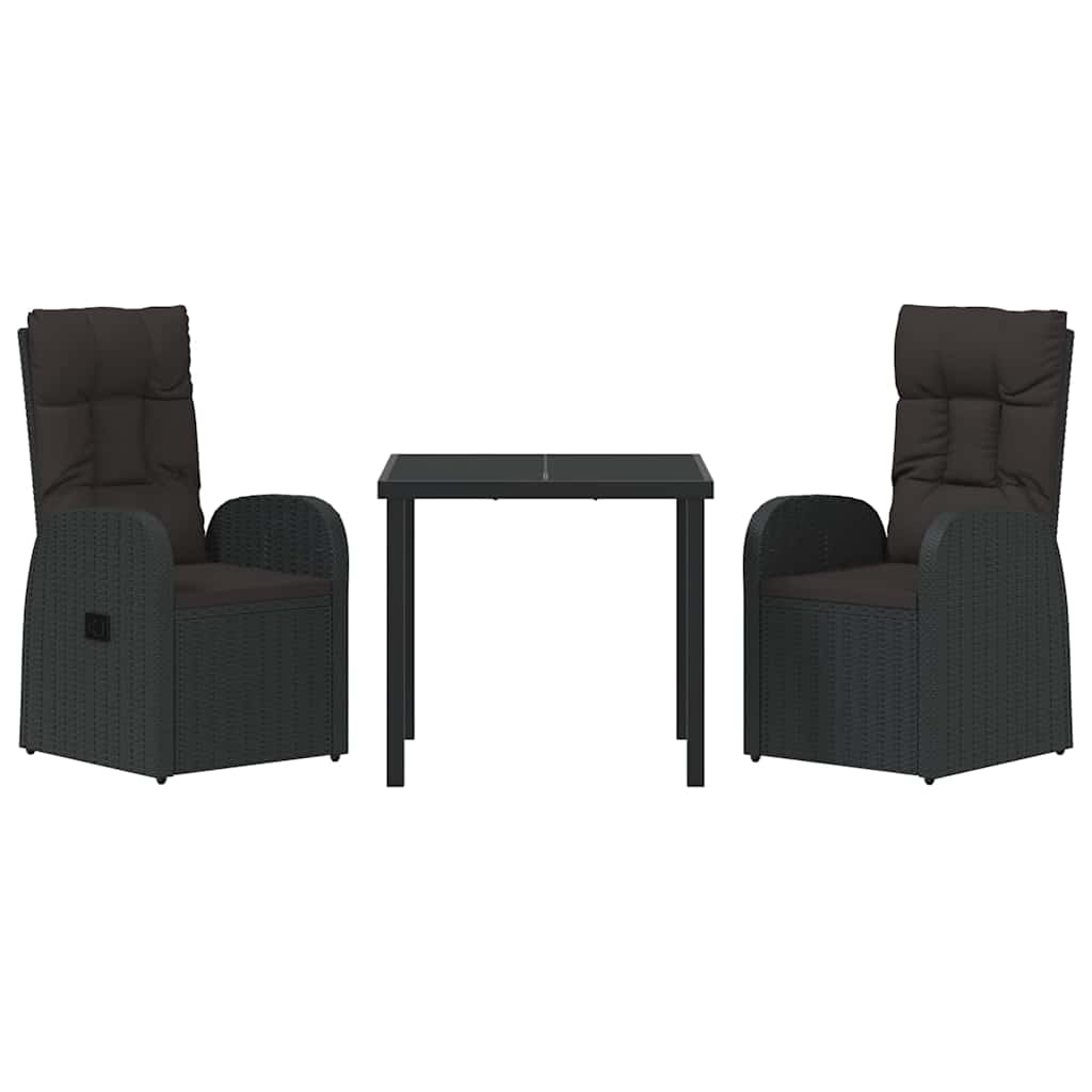 vidaXL Garden Dining Set with Cushions 3 pcs Black Poly Rattan