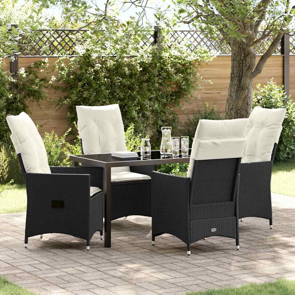 vidaXL Tuin Eettafel Set met kussen 3 pcs Zwart poly rattan