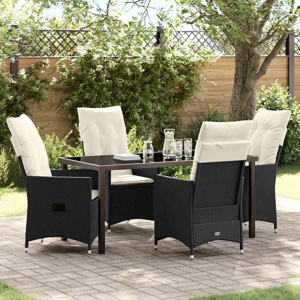 vidaXL Tuin Eettafel Set met kussen 3 pcs Zwart poly rattan