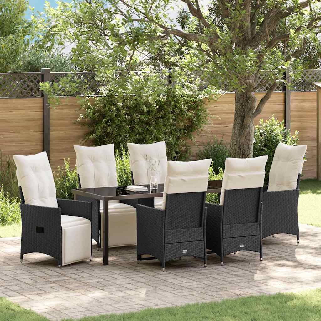 vidaXL Tuin Eettafel Set met kussen 3 pcs Zwart poly rattan
