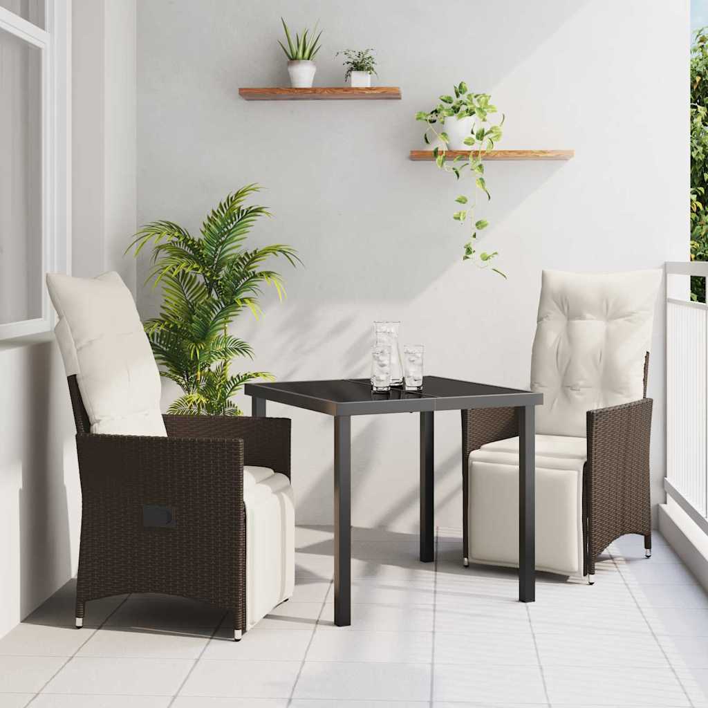 vidaXL Tuin Eettafel Set met kussen 3 pcs Zwart poly rattan