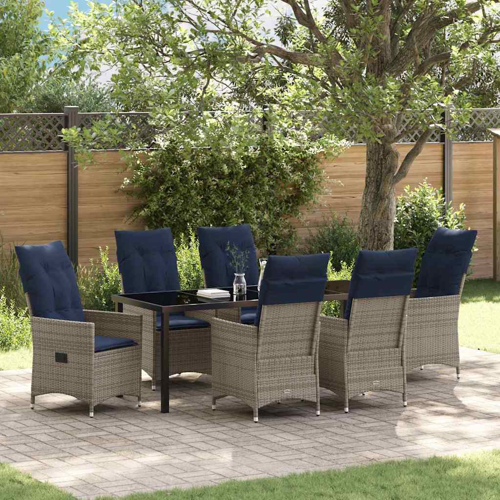 vidaXL Table and Chairs Set with Cushion 3 pcs Grey PE Rattan