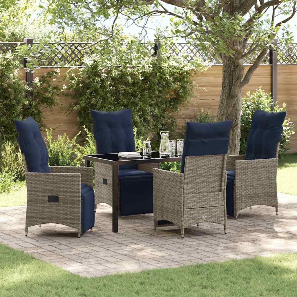 vidaXL Table and Chairs Set with Cushion 3 pcs Grey PE Rattan