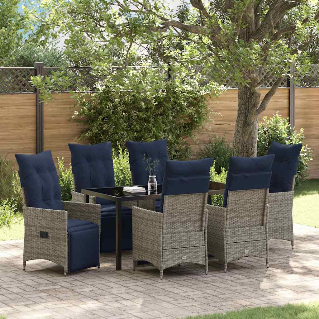 vidaXL Table and Chairs Set with Cushion 3 pcs Grey PE Rattan