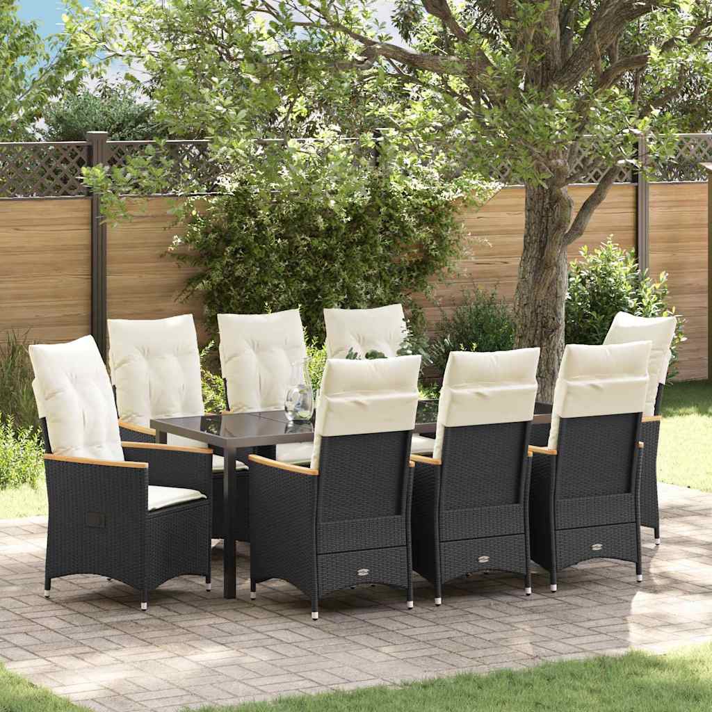 vidaXL Tuin Eettafel Set met kussen 3 pcs Zwart poly rattan
