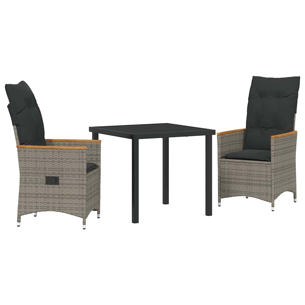 vidaXL Tuin Eettafel Set met kussen 3 pcs Grijs poly rattan
