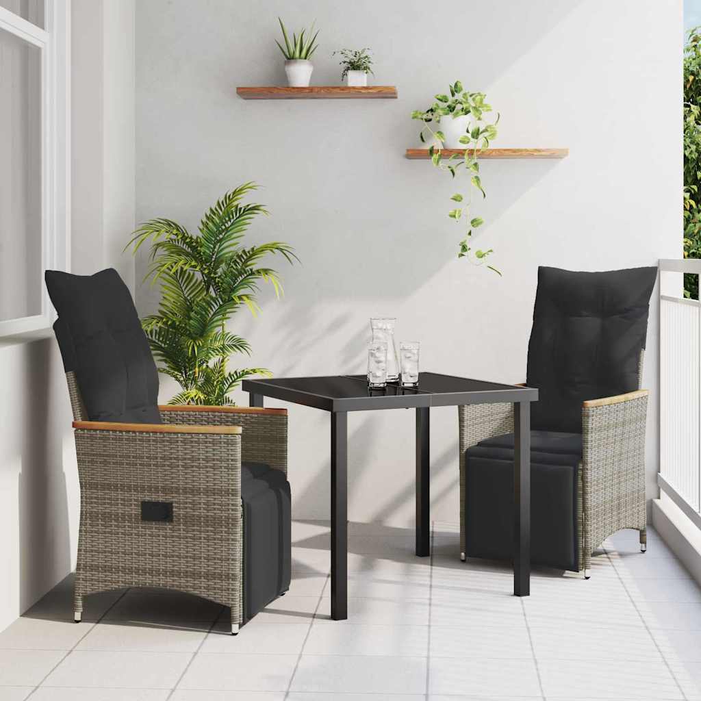 vidaXL Tuin Eettafel Set met kussen 3 pcs Grijs poly rattan