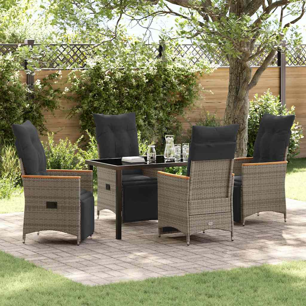 vidaXL Tuin Eettafel Set met kussen 3 pcs Grijs poly rattan