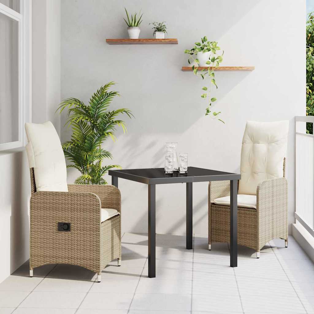 vidaXL Tuin Eettafel Set met kussen 3 pcs Zwart poly rattan