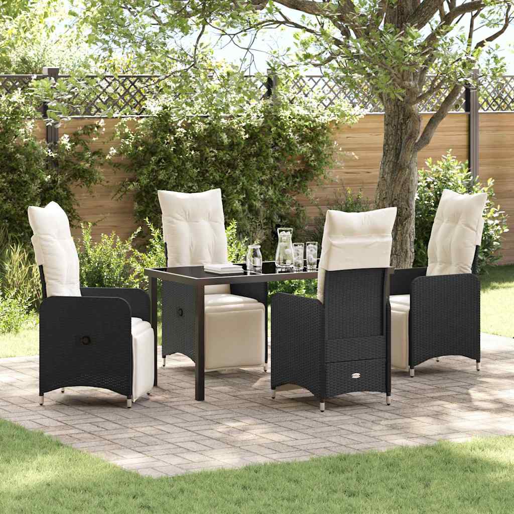 vidaXL Tuin Eettafel Set met kussen 3 pcs Zwart poly rattan