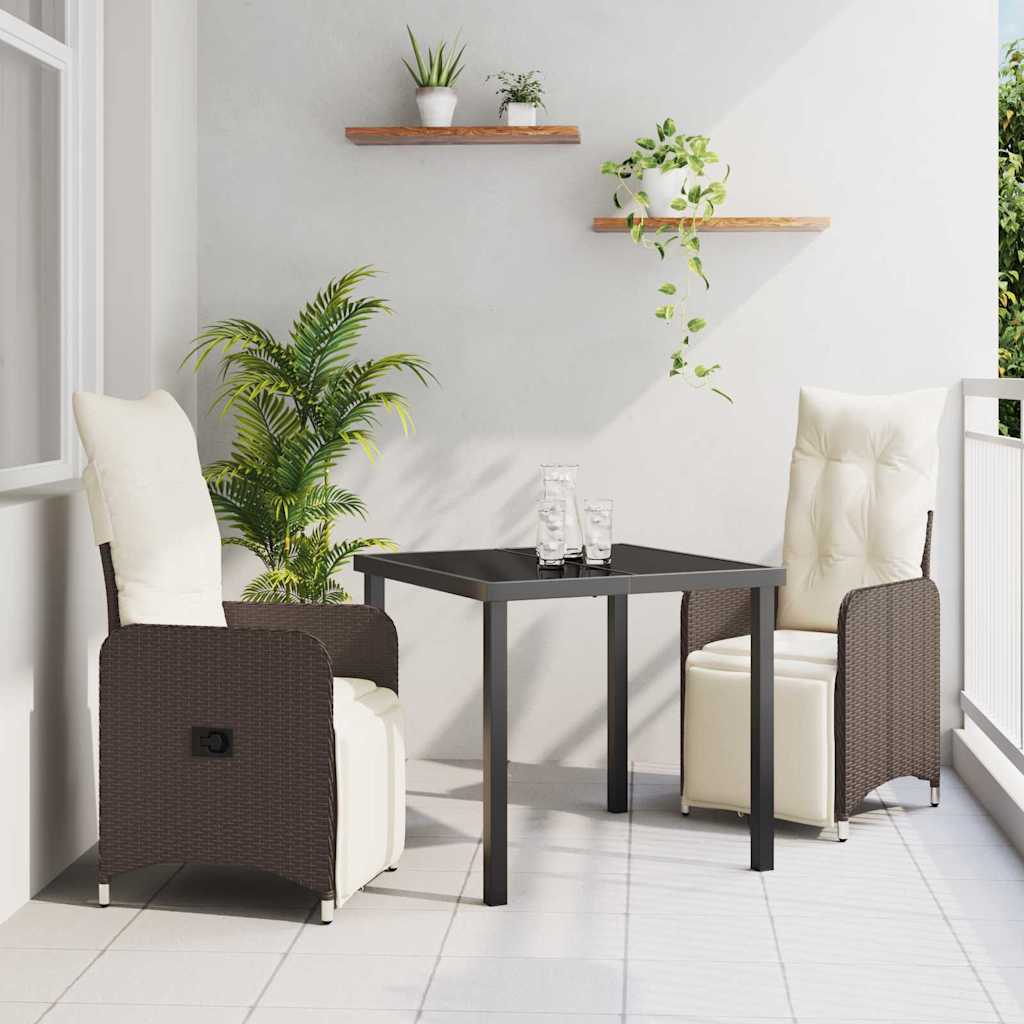 vidaXL Tuin Eettafel Set met kussen 3 pcs Zwart poly rattan
