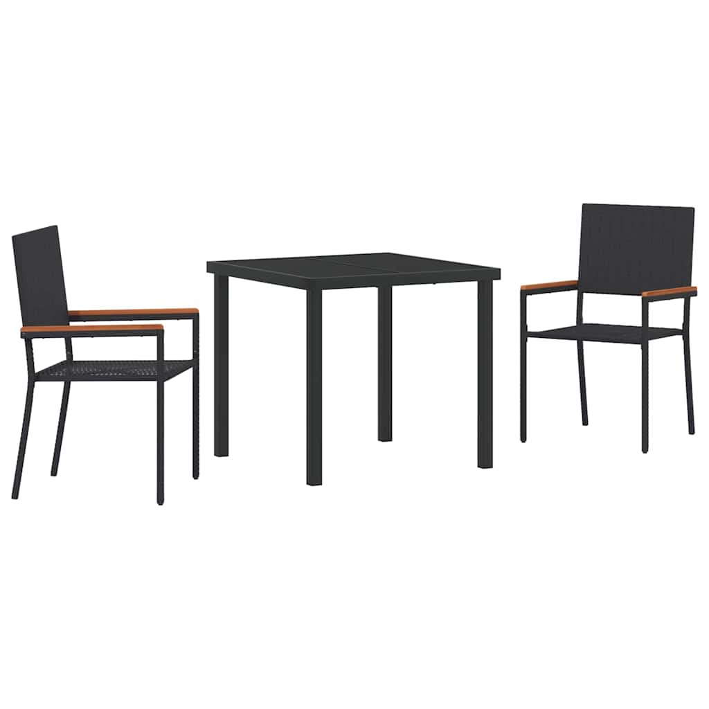 vidaXL Tuin Eettafel Set met kussen 3 pcs Zwart poly rattan