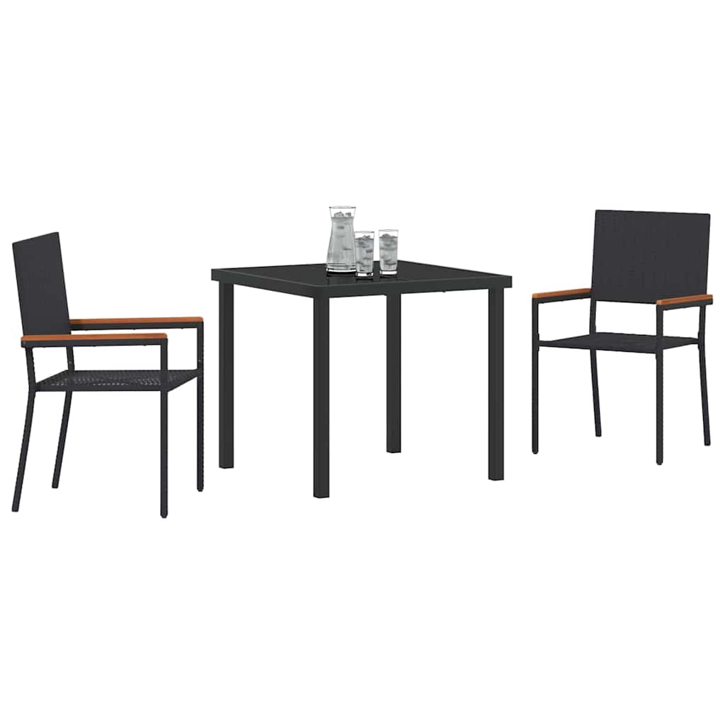 vidaXL Tuin Eettafel Set met kussen 3 pcs Zwart poly rattan