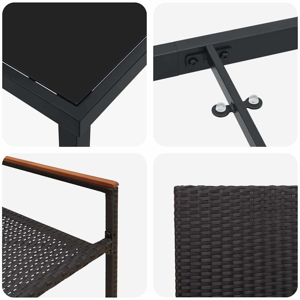 vidaXL Tuin Eettafel Set met kussen 3 pcs Zwart poly rattan