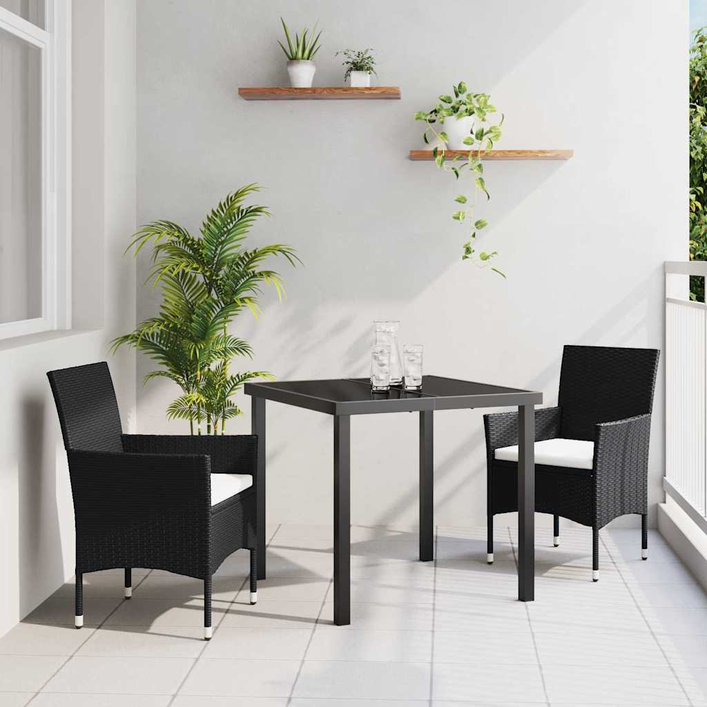 vidaXL Garden Dining Set with Cushions 3 pcs Black Poly Rattan