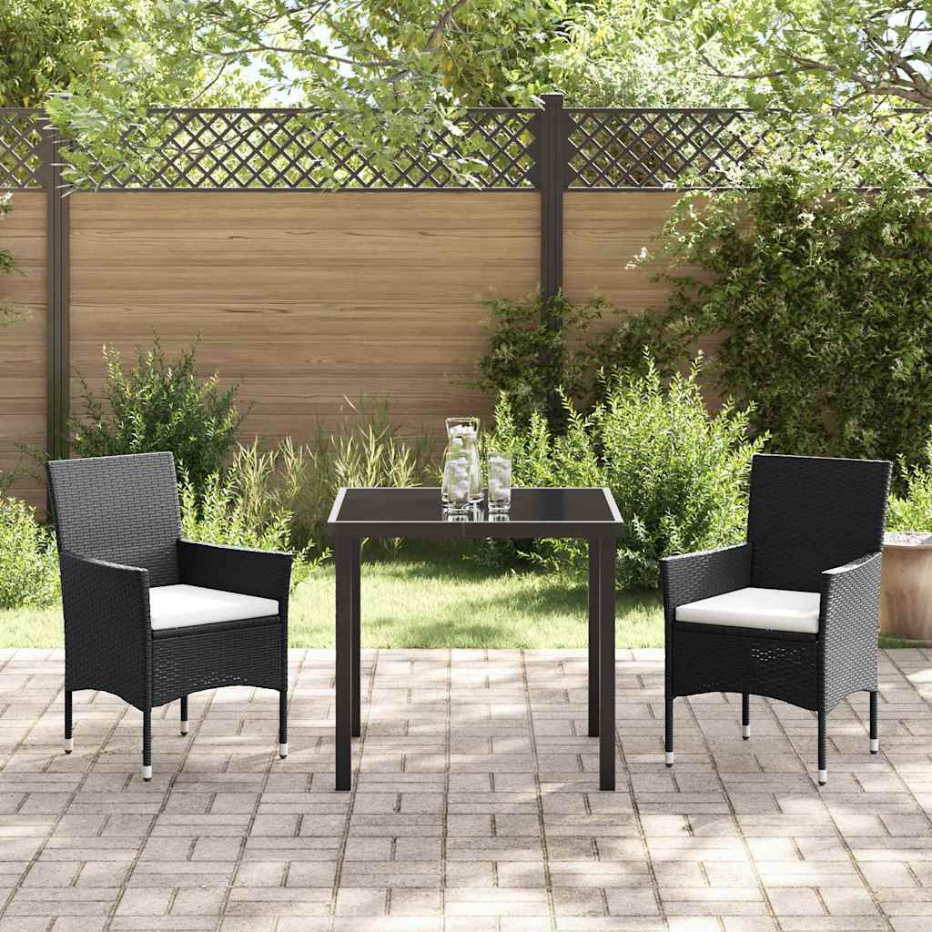 vidaXL Garden Dining Set with Cushions 3 pcs Black Poly Rattan