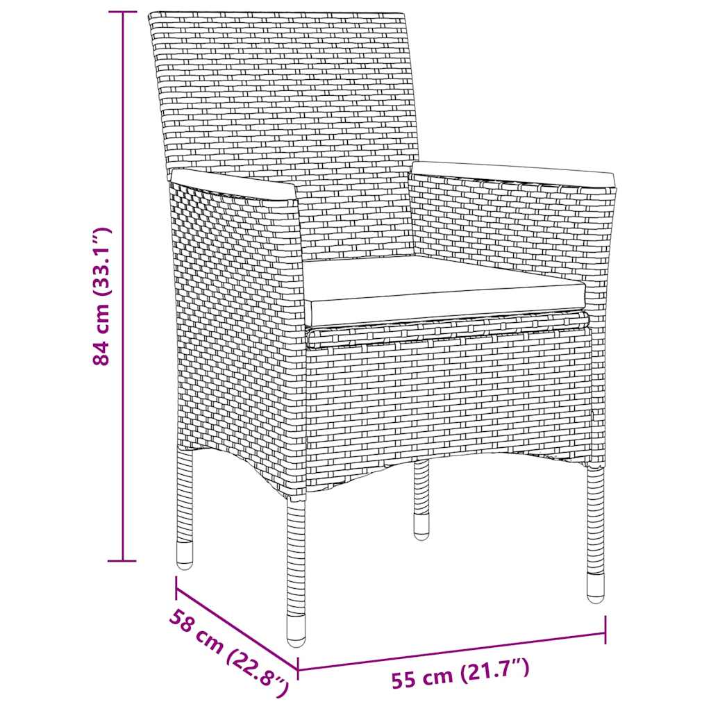 vidaXL Tuin Eettafel Set met kussen 3 pcs Zwart poly rattan