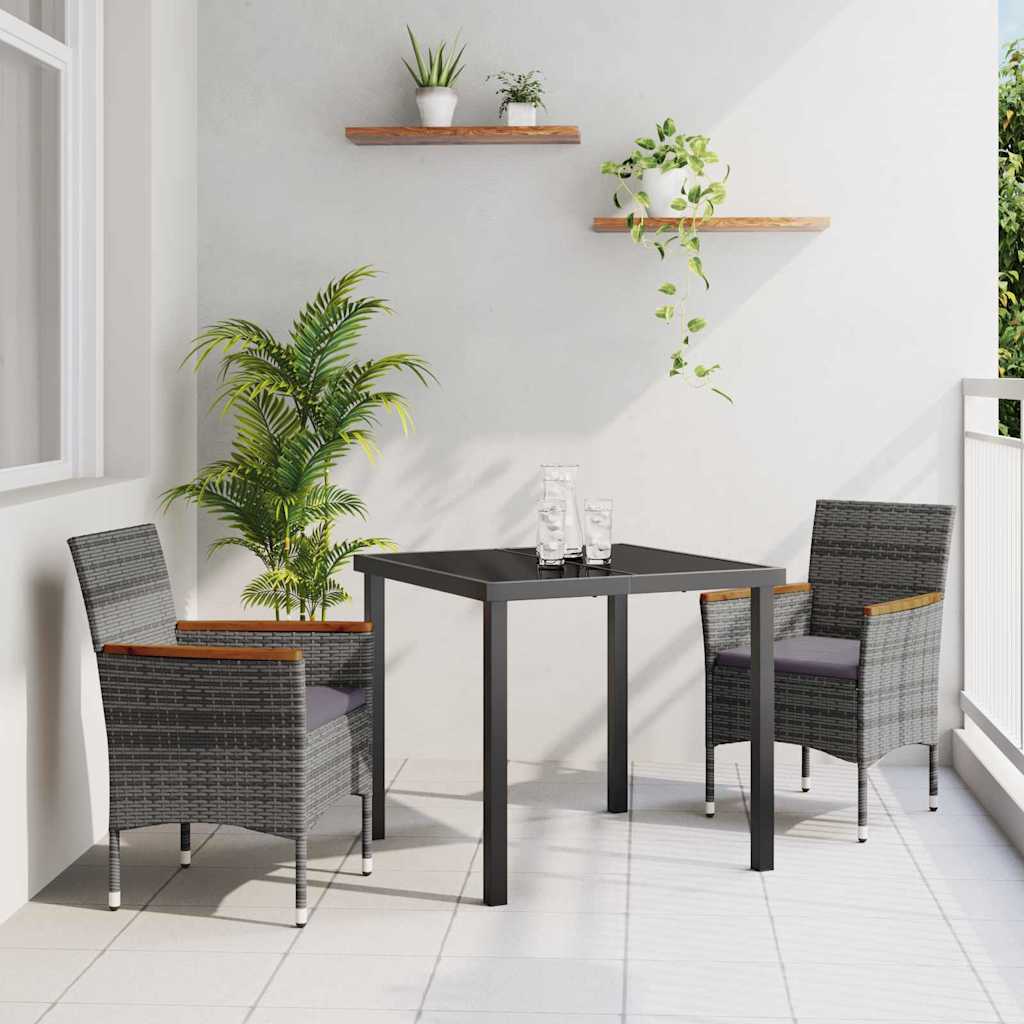 vidaXL Tuin Eettafel Set met kussen 3 pcs Zwart poly rattan